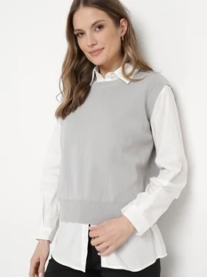 Szara Kamizelka z Prążkowanej Dzianiny z Klasyczną Koszulą Verisande elsa.m by may