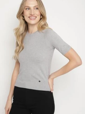 Szara Klasyczna Bluzka z Dodatkiem Bawełny i Wiskozy Merionara palma