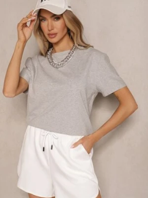 Szara Klasyczna Gładka Koszulka z Bawełny Detima