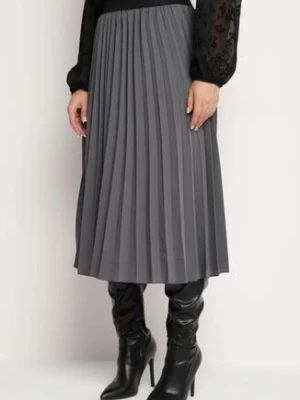 Szara Klasyczna Plisowana Spódnica z Gumką w Pasie Valentha lovery