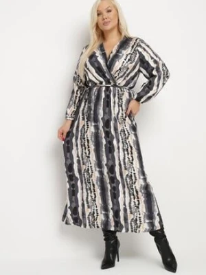 Szara Kopertowa Sukienka z Wiskozą i Paskiem w Talii Noranea christy