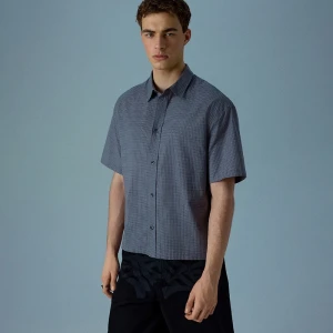 Szara koszula w kratkę z krótkim rękawem House