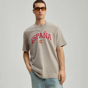 Zdjęcie produktu Szara koszulka loose long z nadrukiem House