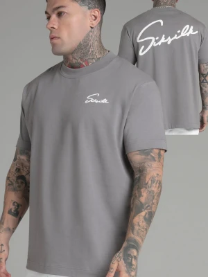 Szara koszulka męska z nadrukiem logo SikSilk
