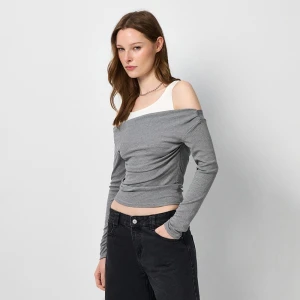 Szara koszulka z długim rękawem z wszytymi ramiączkami House