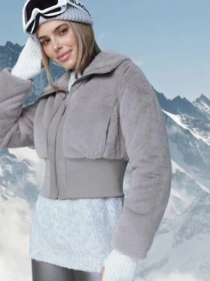 Szara Krótka Futrzana Kurtka z Elastycznym Ściągaczem i Kołnierzem Semaline ann gissy