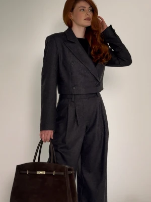Szara krótka marynarka damska z wełny i kaszmiru - Aston LAÏF
