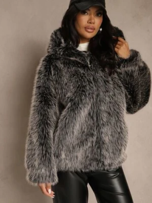 Szara Kurtka Futerko z Nieodpinanym Kapturem Laninea ann gissy