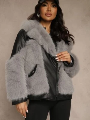 Szara Kurtka o Kroju Ramoneski z Futrem Sevre