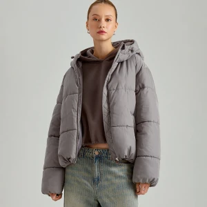Szara kurtka puffer z kapturem House