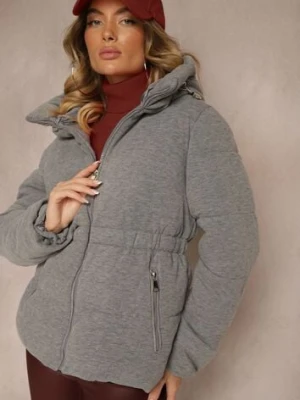 Szara Kurtka z Pikowanymi Przeszyciami i Kapturem ze Ściągaczami Torisia ann gissy