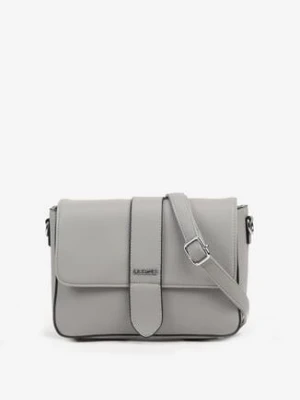 Szara Mała Torebka Listonoszka z Klapą i Metaliczną Aplikacją Nireine francis