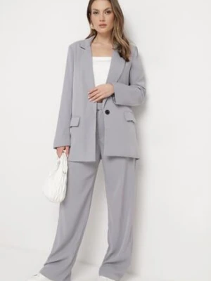 Szara Marynarka Zapinana na Guzik z Kieszeniami Polxeni retro & icone