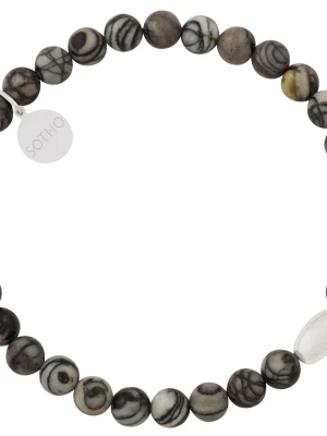 Szara męska bransoletka czarny tkany japis ze srebrną przekładką SOTHO