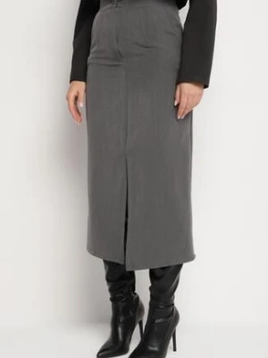 Szara Ołówkowa Spódnica z Wiskozą i Wysokim Stanem Ozdobiona Rozcięciem Semariel lovery