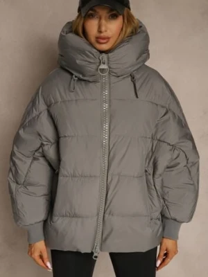 Szara Oversizowa Kurtka Puffer z Kaputrem Mevenassa