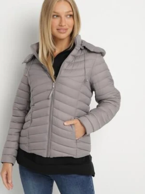 Szara Pikowana Kurtka Przejściowa z Kapturem Suritta j.style