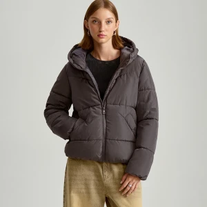 Szara pikowana kurtka z kapturem House