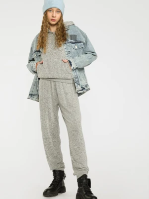 Szara prążkowana bluza dresowa z kapturem Reporter