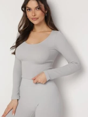 Szara Prążkowana Bluzka o Skróconym Dopasowanym Fasonie Caladiva elsa.m by may
