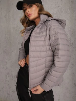 Szara Przejściowa Kurtka Pikowana z Kapturem z Możliwością Odpięcia Pretiga