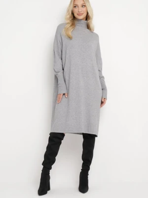 Szara Pudełkowa Sukienka z Golfem z Długim Rękawem Blinne M&d Fashion