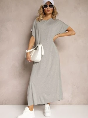 Szara Pudełkowa Sukienka z Wiskozy z Rozcięciem Vimoray jumelle