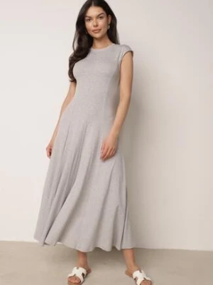 Szara Rozkloszowana Bawełniana Sukienka Dzianinowa Mahanaim by swan