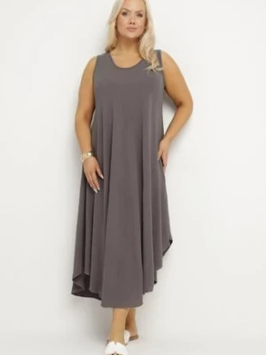 Szara Rozkloszowana Sukienka z Bawełną Nairilo j&x