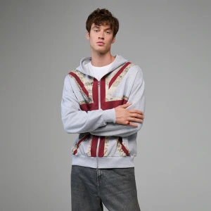 Szara rozpinana bluza z kapturem i nadrukiem flagi UK House