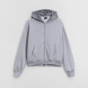 Szara rozpinana bluza z kapturem w panterkę House