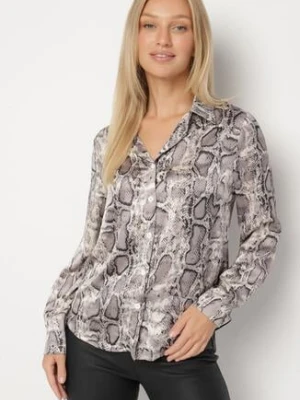 Szara Satynowa Koszula Vices w Wężowy Wzór Reslida