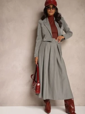 Szara Spódnica o Rozkloszowanym Kroju z Dodatkowym Paskiem i Zakładkami Lorieva lily rose