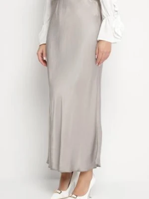 Szara Spódnica Satynowa z Wiskozy o Rozkloszowanym Kroju Hanorilae jumelle