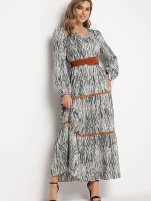 Szara Sukienka z Gumką w Pasie Hosse rosa