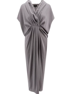 Szara Sukienka z Jedwabiu z Dekoltem w Szpic Giorgio Armani
