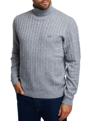 Szara sweter w sploty z haftowanym logo Sun68