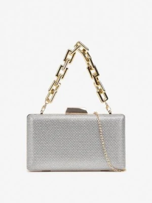 Szara Torebka Kopertówka z Łańcuszkiem Zdobiona Brokatem Kellirra caely