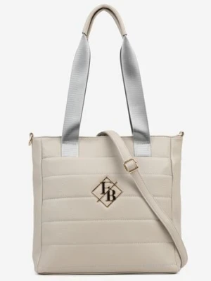 Szara Torebka Typu Shopper z Paskiem Crossbody i Aplikacją Zdobiona Pikowaniem Fleomira