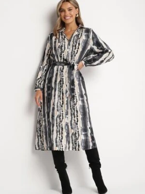 Szara Wiskozowa Sukienka Koszulowa Wiązana Paskiem Ellariah unigirl