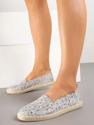 Szare Ażurowe Espadryle Vices w Kwiatowy Wzór z Plecionki Donavia