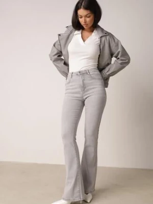 Szare Bawełniane Jeansy Dzwony z Wysokim Stanem Bwynvienne