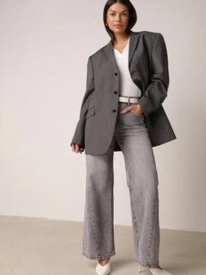 Szare Bawełniane Jeansy o Szerokim Kroju z Wysokim Stanem i Przetarciami Ryrixia