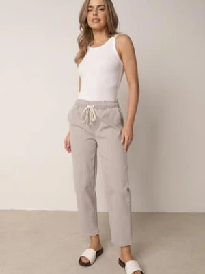 Szare Bawełniane Jeansy Typu Mom Fit z Wysokim Stanem i Sznurkiem Viviarinia milas91