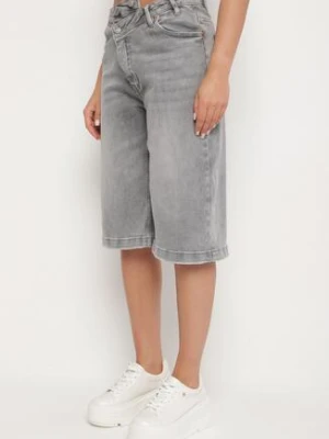 Szare Bawełniane Szorty z Asymetrycznym Zapięciem Ralionea hello miss