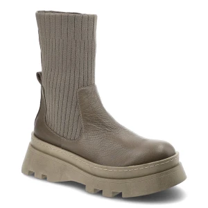 Botki damskie Artiker, elastyczna skarpetowa cholewka połączona ze skórą wsuwana konstrukcja masywna platformowa, olive, 51C0860