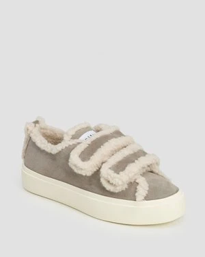 Szare Buty Skórzane Damskie Inuikii Shearling Low Velcro