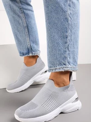 Szare Buty Sportowe na Grubej Podeszwie z Elastyczną Cholewką Tyla