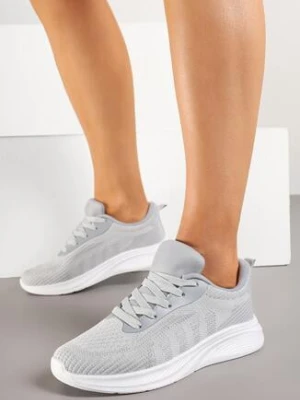 Szare Buty Sportowe Sneakersy Ozdobione Tłoczonymi Paskami Amoselle