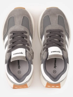Szare Buty Sportowe Sneakersy Zapinane na Rzep ze Skórzaną Wkładką Ladru Apawwa
